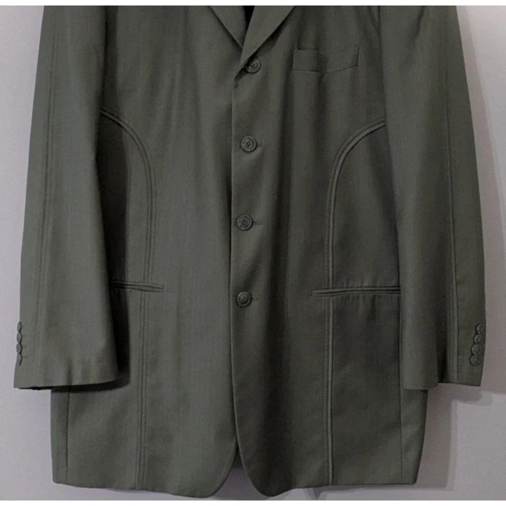 EJ Samuel 3pc Suit Sage Green Urban 4 Button Blazer Pleated Pants 44L - 38X32